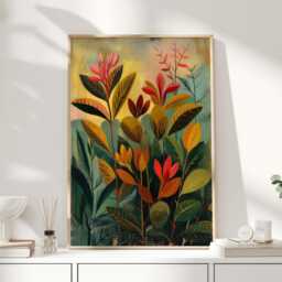 Tropical Jungle Wall Art Print - Bold Botanical Poster With Colourful Leaves Henri Rousseau Inspired Vintage Style Home Decor - thumbnail 1
