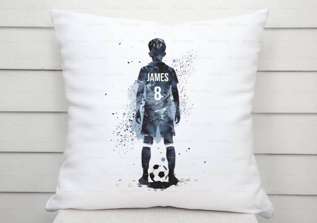 Football Cushion. Personalised Footballer Pillow. Boys Bedroom Decor. Birthday Or Christmas Gift - image 1
