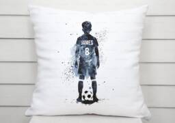 Football Cushion. Personalised Footballer Pillow. Boys Bedroom Decor. Birthday Or Christmas Gift - thumbnail 1