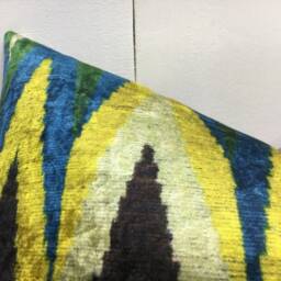 Ikat Velvet Pillow Cover - 16x24, Handwoven Silk Accent Cushion - thumbnail 3