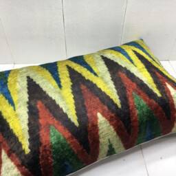 Ikat Velvet Pillow Cover - 16x24, Handwoven Silk Accent Cushion - thumbnail 4