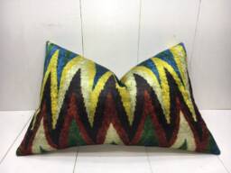 Ikat Velvet Pillow Cover - 16x24, Handwoven Silk Accent Cushion - thumbnail 1