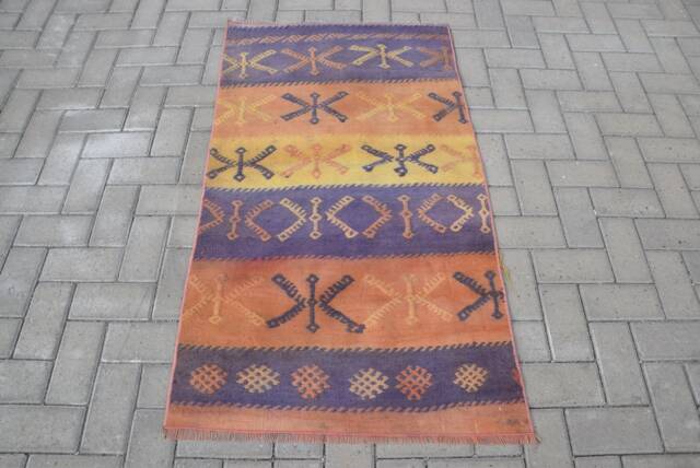 Rugs Kilim, Vintage Turkish For Entry, 2.5x4.6 Ft Small Office Orange Bedroom Kilim - image 1