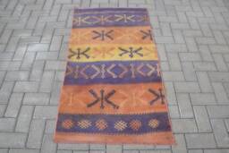 Rugs Kilim, Vintage Turkish For Entry, 2.5x4.6 Ft Small Office Orange Bedroom Kilim - thumbnail 1
