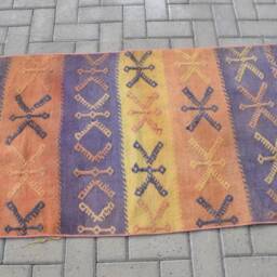 Rugs Kilim, Vintage Turkish For Entry, 2.5x4.6 Ft Small Office Orange Bedroom Kilim - thumbnail 3