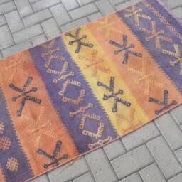 Rugs Kilim, Vintage Turkish For Entry, 2.5x4.6 Ft Small Office Orange Bedroom Kilim - thumbnail 2