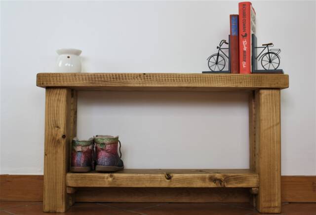 Rustic Hallway Bench - Hall Indoor Entryway With Shelf Shoe Oak Wax Reclaimed Style - image 1