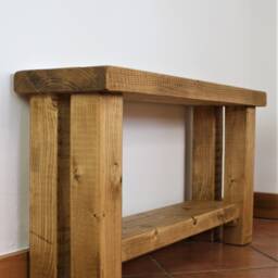 Rustic Hallway Bench - Hall Indoor Entryway With Shelf Shoe Oak Wax Reclaimed Style - thumbnail 2