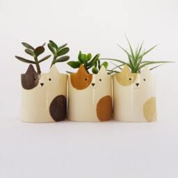 Handmade Cat Pottery Planter Spotted Succulent Pot With Drainage