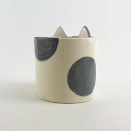 Handmade Cat Pottery Planter Spotted Succulent Pot With Drainage - thumbnail 4