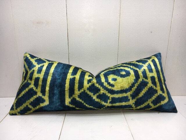 Handwoven Silk Ikat Lumbar Pillow Cover, 10x24, Modern Accent - image 1