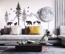 Pine Tree Wall Decals Stickers, Mountains Wall Decal, Woodland Nursery Decor, Deer, Bear Decal Kids Room Decal-Dk413 - thumbnail 1