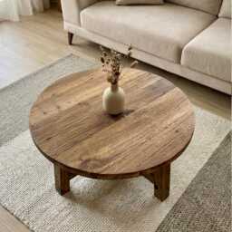Rustic Round Coffee Table - Reclaimed Barnwood For Organic Modern Farmhouse Interiors - thumbnail 2