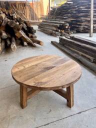 Rustic Round Coffee Table - Reclaimed Barnwood For Organic Modern Farmhouse Interiors - thumbnail 1