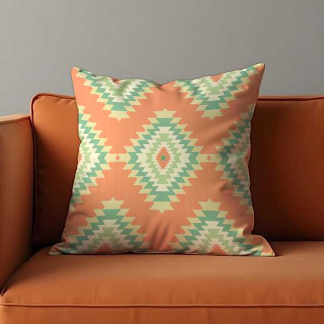 Southwestern Aztec Cushion Cover, Peach & Mint Tribal Throw Pillow Boho Geometric Sofa Decor, Rustic Western Home Accent - image 1