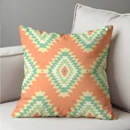 Southwestern Aztec Cushion Cover, Peach & Mint Tribal Throw Pillow Boho Geometric Sofa Decor, Rustic Western Home Accent - thumbnail 4