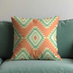 Southwestern Aztec Cushion Cover, Peach & Mint Tribal Throw Pillow Boho Geometric Sofa Decor, Rustic Western Home Accent - thumbnail 2