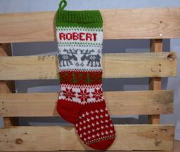 Hand Knitted Christmas Stocking, Home Decor, Personalized Christams Stocking With Deers - thumbnail 1