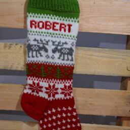 Hand Knitted Christmas Stocking, Home Decor, Personalized Christams Stocking With Deers - thumbnail 3