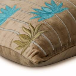 "Decorative Lotus, Embroidery, Art Deco Toss Throw Pillow 16""x16" - thumbnail 2