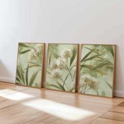 Sage Green Botanical Wall Art Set Of 3, Minimal Floral Prints, Modern Nature Posters For Bedroom, Living Room Or Scandinavian Home Decor - thumbnail 1