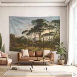 Italian Landscape With Umbrella Pines Wall Tapestry, Dutch Painting Cotton Tapestries. Lan004Eu - thumbnail 1