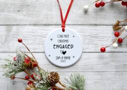 Our First Christmas Engaged Ceramic/Porcelain Hanging Decoration Keepsake - Gift For Engaged Couple Art Deco