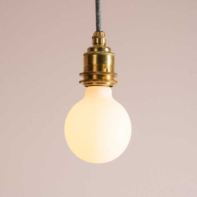 Brass/Nickel Pendant Light Fixture With Linen Cable & Oak Ceiling Rose - image 1
