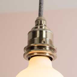 Brass/Nickel Pendant Light Fixture With Linen Cable & Oak Ceiling Rose - thumbnail 2