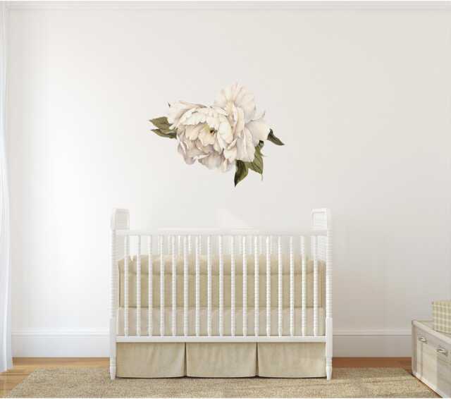White Peony #4 Leaves Self Adhesive Wall Decal Individual Watercolor Peonies Baby Girl Room Nursery Decor - Customize Your Own Sticker Set - image 1