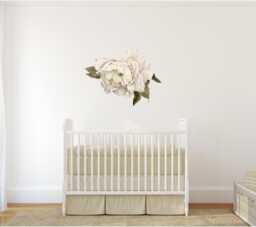 White Peony #4 Leaves Self Adhesive Wall Decal Individual Watercolor Peonies Baby Girl Room Nursery Decor - Customize Your Own Sticker Set - thumbnail 1