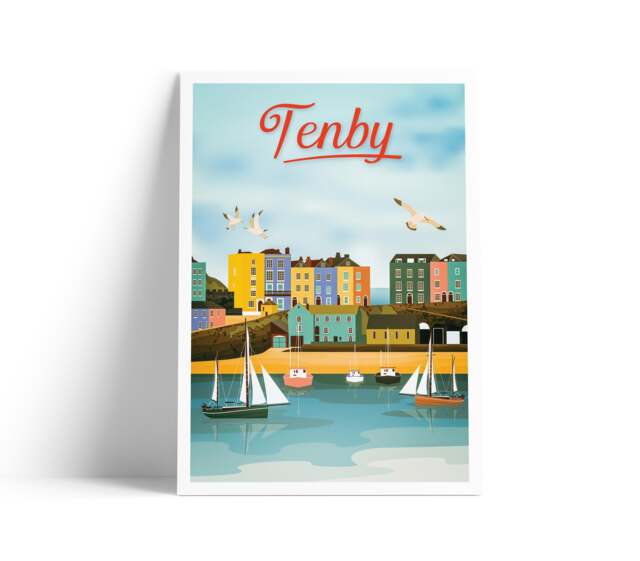 Tenby Travel Poster - Prints, Art, Wales Print Poster, Welsh Harbour, Pembrokeshire Prints By Printagonist - image 1