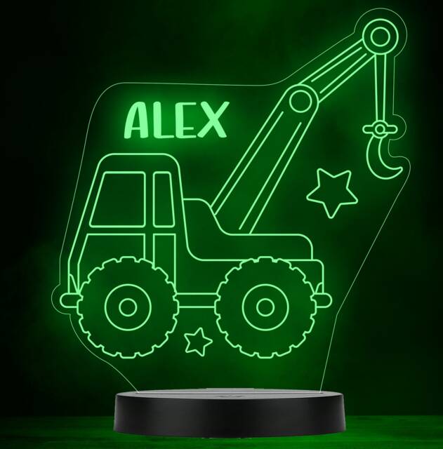 Digger Vehicle Toy Tractor Personalised Gift Colour Change Led Lamp Night Light - image 1