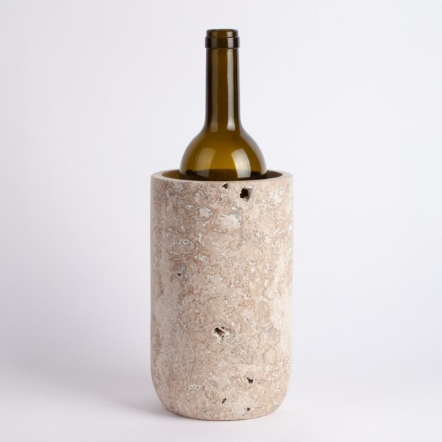 Handmade Noche Travertine Wine Bottle Holder Cylinder Vase - image 1
