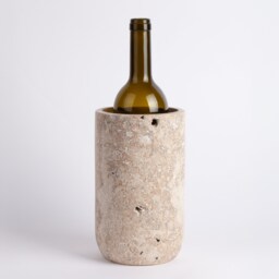 Handmade Noche Travertine Wine Bottle Holder Cylinder Vase