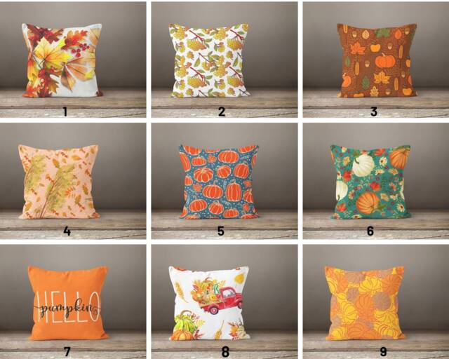 Pumpkins Cushion Cover/Halloween Autumn Case/Orange Dry Leaves Throw Pillow Cover/Autumn Halloween Top - image 1