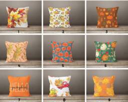 Pumpkins Cushion Cover/Halloween Autumn Case/Orange Dry Leaves Throw Pillow Cover/Autumn Halloween Top - thumbnail 1