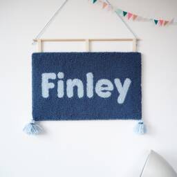 Custom Blue Nursery Wall Hanging Punch Needle Wool Art
