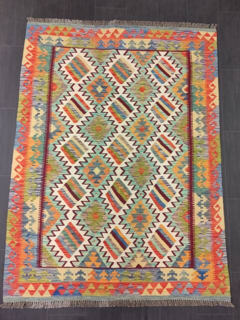 Kilim Rug Classic, Handmade Artisan Afghan Turkish Persian Qashqai Navajo Bohemian Natural Wool Flatweave Multicolour 202x152 cm - image 1