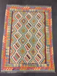 Kilim Rug Classic, Handmade Artisan Afghan Turkish Persian Qashqai Navajo Bohemian Natural Wool Flatweave Multicolour 202x152 cm - thumbnail 1