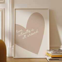 Love Actually Is All Around, Beige Heart, Trendy Girls Wall Art, Minimalist Print, Coquette Print Bedroom Art Quote - thumbnail 3