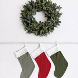 Embroidered Linen Stocking With Pompom Trim, Personalized Christmas Stocking, Names, Farmhouse Decor - thumbnail 3