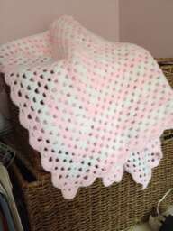 Baby Pink & White Crochet Granny Square Blanket - Made To Order - thumbnail 1