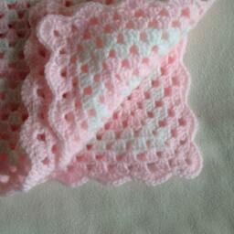 Baby Pink & White Crochet Granny Square Blanket - Made To Order - thumbnail 2