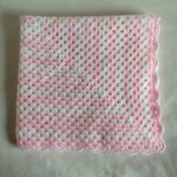 Baby Pink & White Crochet Granny Square Blanket - Made To Order - thumbnail 4