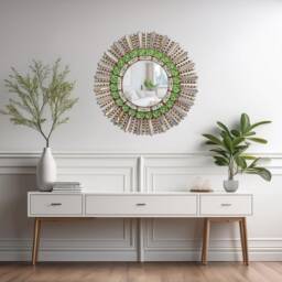 Peruvian Green Sunburst Mirror 60 cm Handmade Wall Decor - Carved Wood Round Statement For Living Room Bathroom Entryway - thumbnail 3