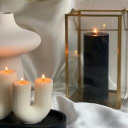Ribbed Pillar Candle Thick Home Decor Candle - thumbnail 4
