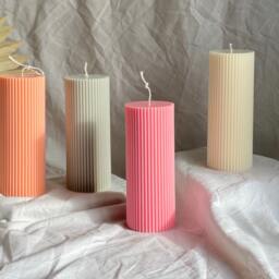 Ribbed Pillar Candle Thick Home Decor Candle - thumbnail 3