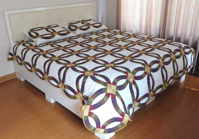 Made To Order Double Wedding Ring Quilt Handmade, Heirloom Hand Quilted Cotton Patchwork Bedspread Amish Style Queen Cal King Custom Gift - image 1