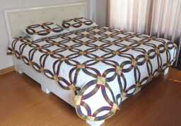 Made To Order Double Wedding Ring Quilt Handmade, Heirloom Hand Quilted Cotton Patchwork Bedspread Amish Style Queen Cal King Custom Gift - thumbnail 1